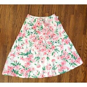 Vintage 70s 80s Floral Midi Skirt Pink Green Daisy Preppy Ivy A-Line sz S small